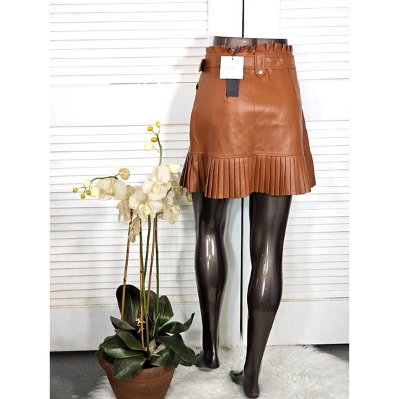 NWT Fame/Ekim 31 Women's Brown Faux Leather Ruffle Skirt with Belt Size M 1837 - Picture 6 of 11